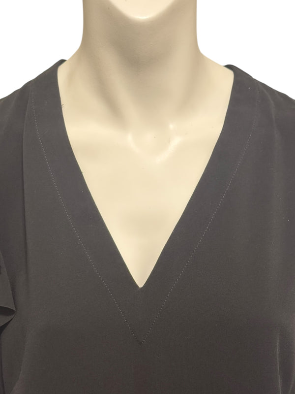 Akris Black Asymmetric Ruffle V-Neck Mini Dress – Size US 10