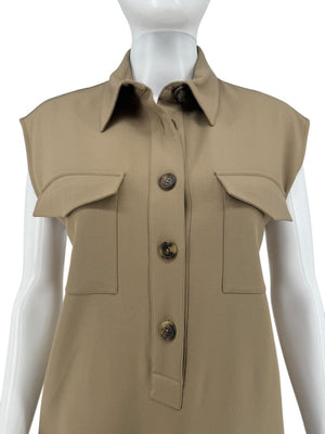 Céline Khaki Wool Belted Utility Midi Dress – Size FR 42 (US 8/10)