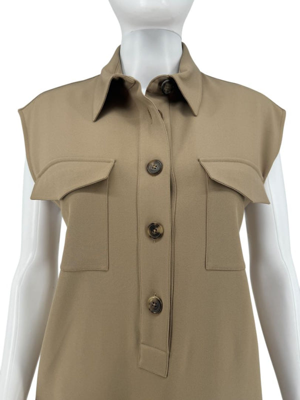 Céline Khaki Wool Belted Utility Midi Dress – Size FR 42 (US 8/10)