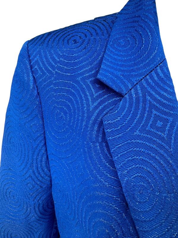 Dries Van Noten Two Button Cobalt/Purple/Black and Ivory textured Moire Topper/Jacket/ ¾ Coat