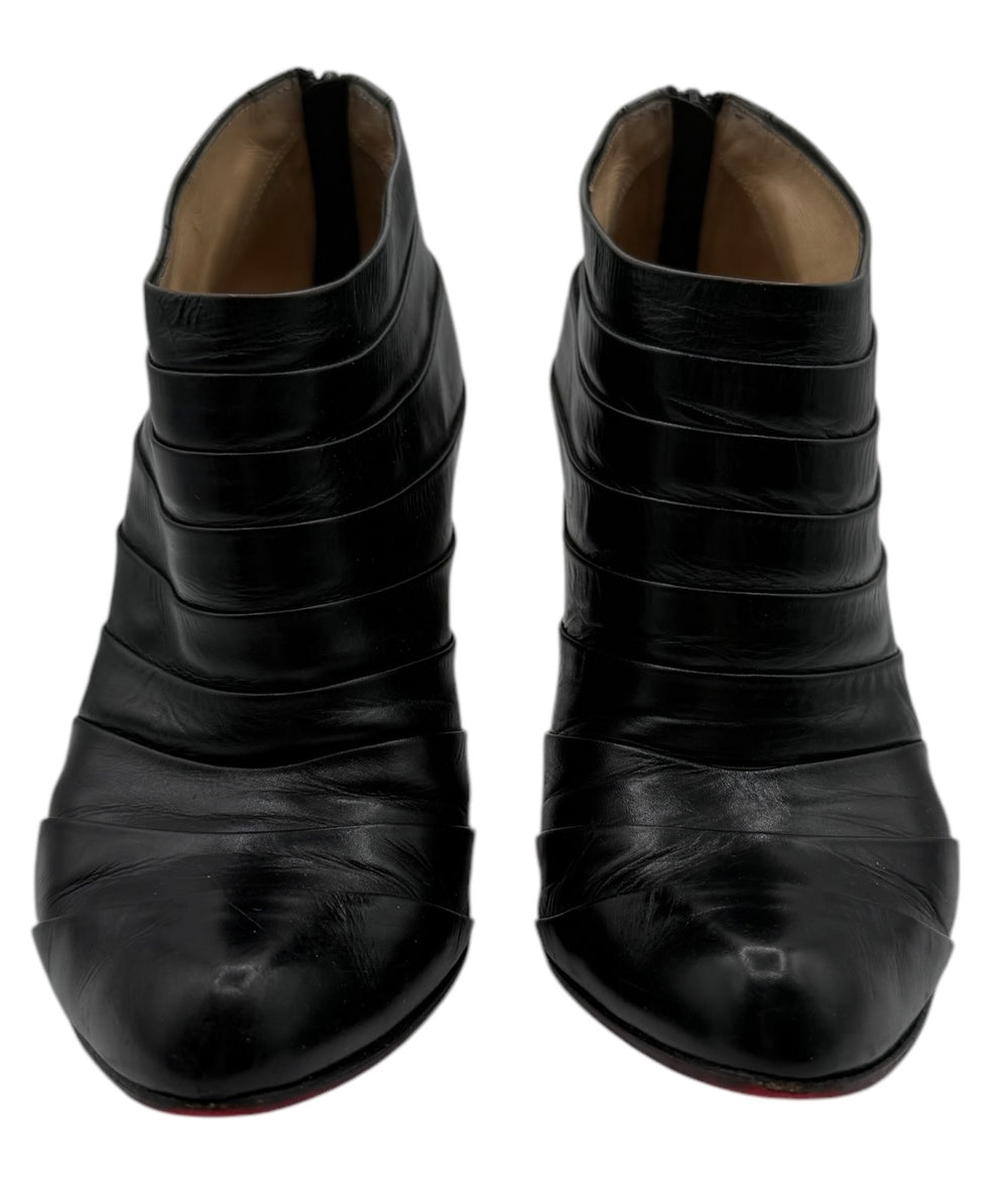 Christian Louboutin  Black Pleated Leather Orniron 100 Ankle Boots - Size 39