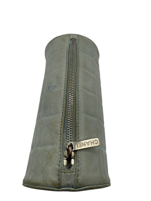 Chanel Chocolate Bar CC Logo lambskin Cosmetic Pouch Bag light blue/grey