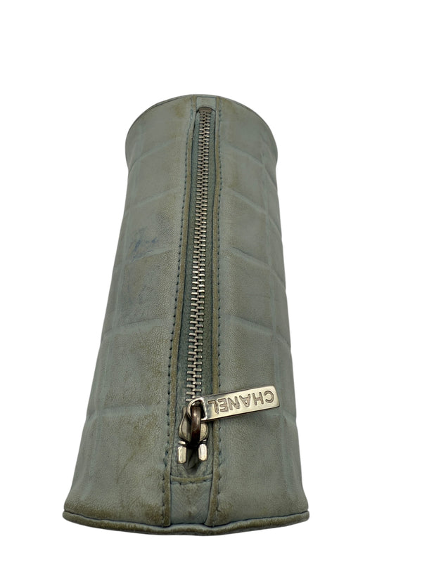 Chanel Chocolate Bar CC Logo lambskin Cosmetic Pouch Bag light blue/grey