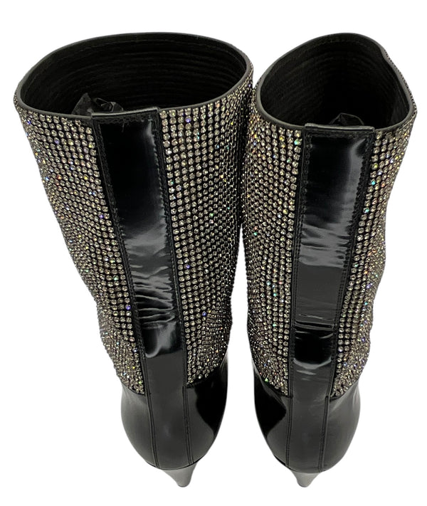 Saint Laurent Jazz Calf Swarovski Crystal Embellished Niki 105 Ankle Boots 39.5 Black