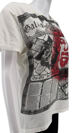John Galliano Y2K Short Sleeve White Graphic Newspaper Tee - M