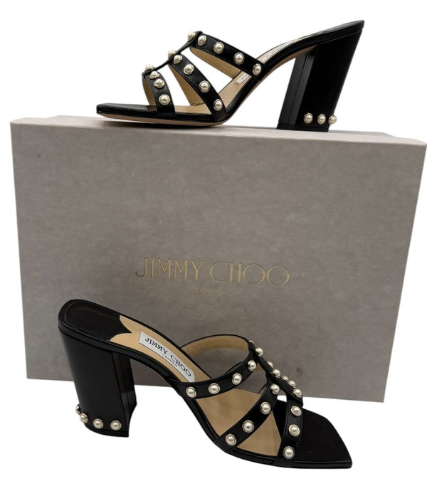 Jimmy Choo Hazal Faux Pearl Embellished Leather Sandals - Size 37