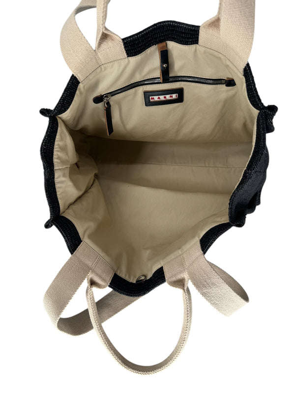 Marni Large Tote in Black raffia-effect fabric