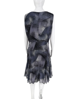 Armani Collezioni Grey & Black Abstract Dot Pleated Dress – Size 12 / IT 48
