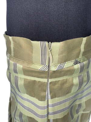 Burberry Matcha Green & Beige Plaid Cotton & Silk Pleated Skirt - Size US 12