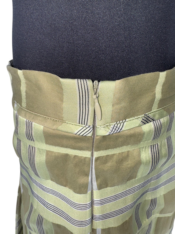 Burberry Matcha Green & Beige Plaid Cotton & Silk Pleated Skirt - Size US 12