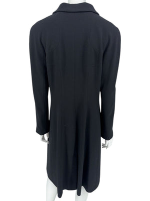 Chanel F/W 02 Long Black Wool Jacket Pearl Buttons - Size 44