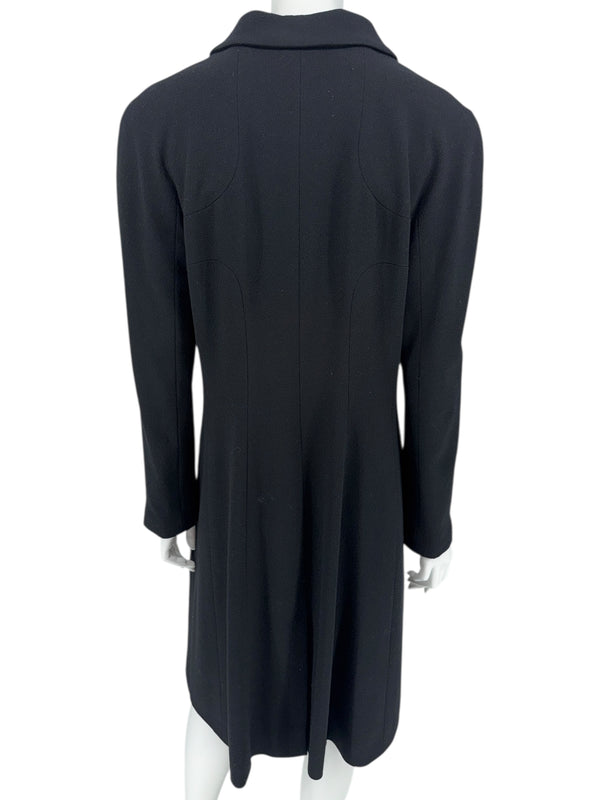 Chanel F/W 02 Long Black Wool Jacket Pearl Buttons - Size 44