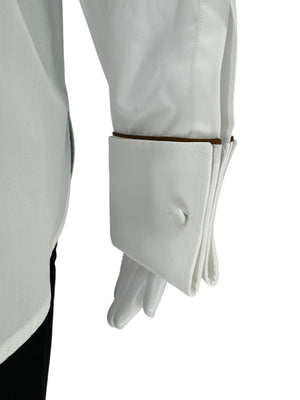 MaxMara White Cotton Dress Shirt with Brown Trim – Size 44 (IT)