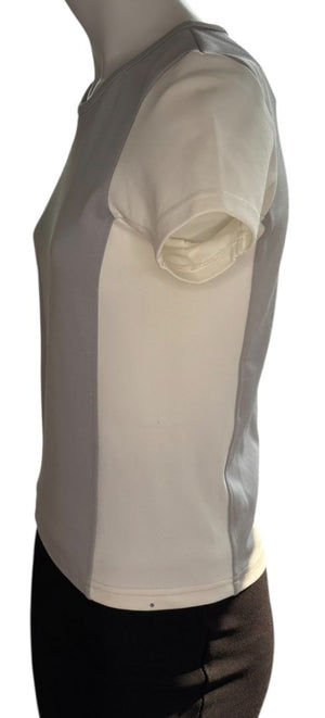 Chanel Two-Tone Grey & Cream Logo Tee – Size FR 42 (US 8)