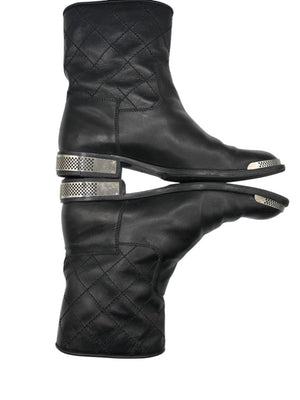 Chanel Quilted Leather Ankle Boots with Silver-Tone Hardware – Size 41