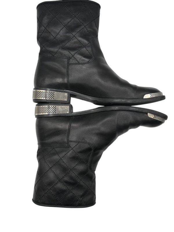 Chanel Quilted Leather Ankle Boots with Silver-Tone Hardware – Size 41