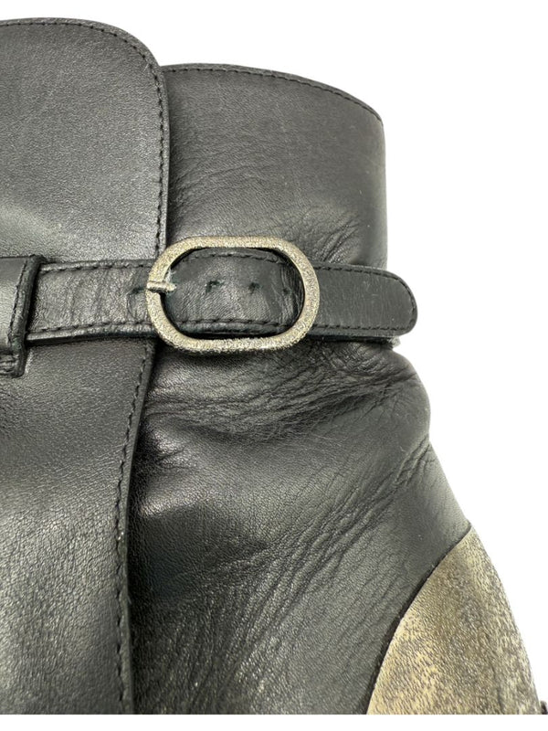 Chanel Black Leather Ankle Boots with Distressed Logo Heel – Size 40 (US 10)