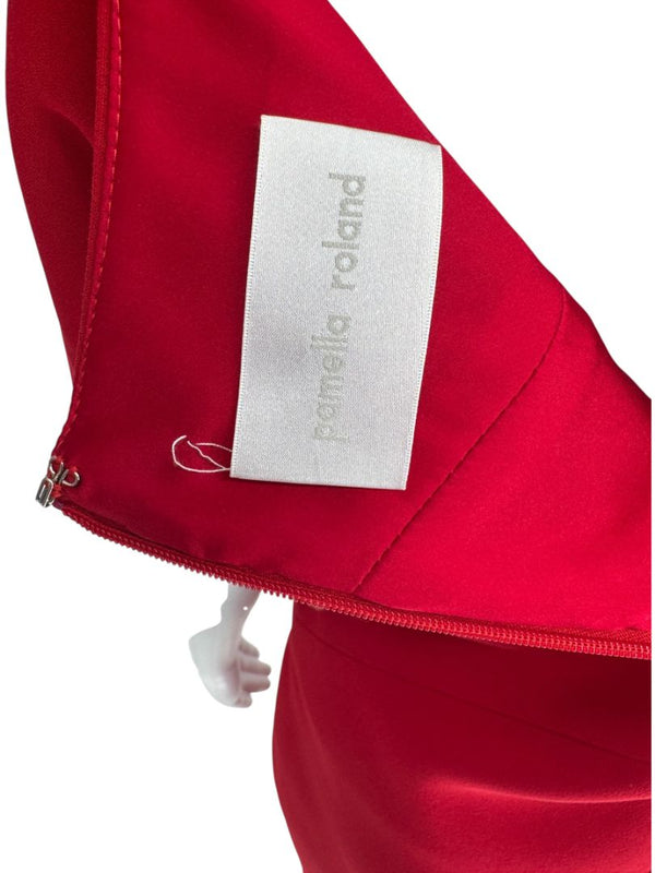 Pamella Roland Red Asymmetrical Floral Embellished Sheath Dress