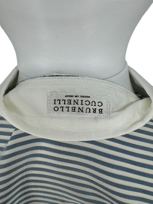 Brunello Cucinelli Striped Silk Shirt with Contrast Collar – Size M