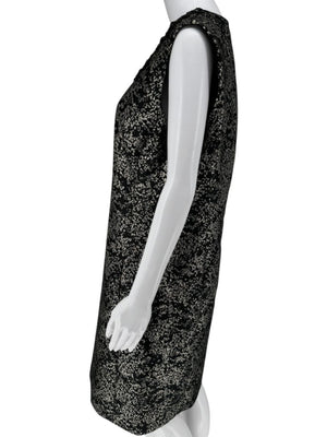 Pamella Roland Metallic Jacquard Sleeveless Dress with Beaded Neckline