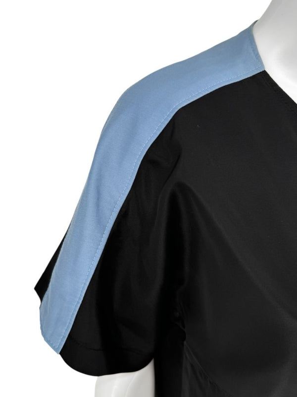 Pamella Roland Black & Blue Color block Gathered Waist Dress