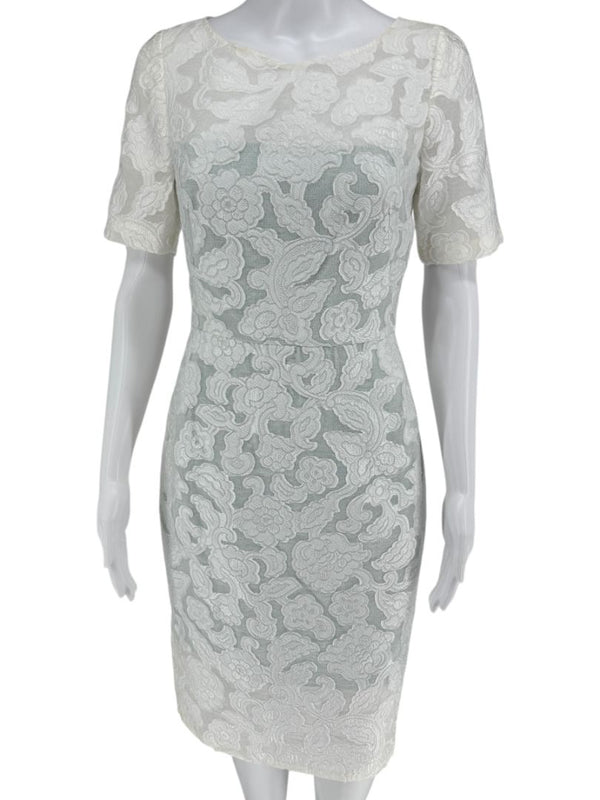 Pamella Roland Ivory Floral Lace Sheath Dress - Size 2