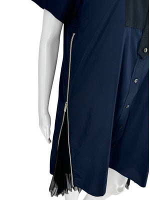 Sacai Pleated Insert Zip Shirt Dress - Size 2