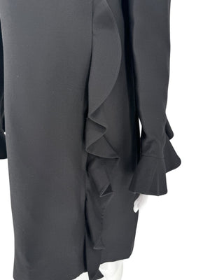Valentino Black Crepe Ruffle Cuff Dress - Size 10