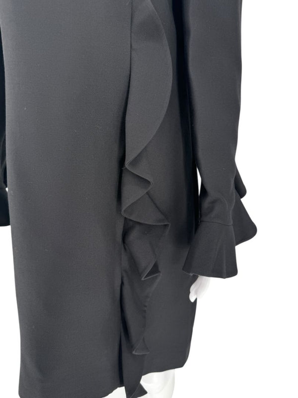 Valentino Black Crepe Ruffle Cuff Dress - Size 10
