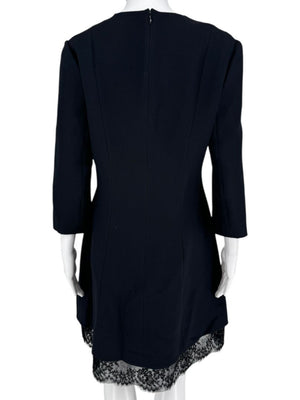 Christian Dior Navy Wool-Silk Dress with Lace Hem  - Size 12
