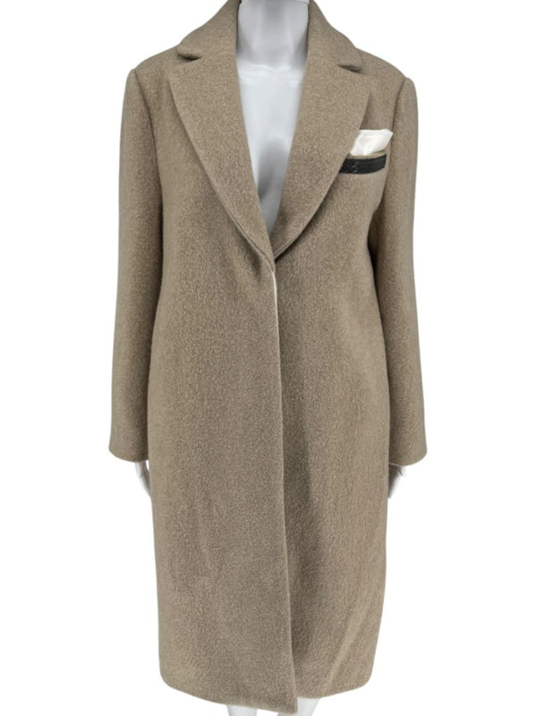 Brunello Cucinelli Ivory Wool-Cashmere Coat with Monili Detail - Size 8