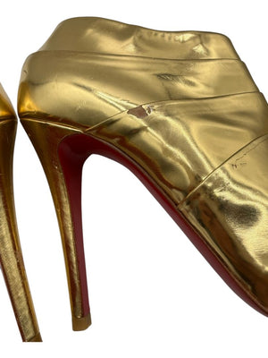 Christian Louboutin Gold Patent Leather Robot 120 Ankle Boots Size 39
