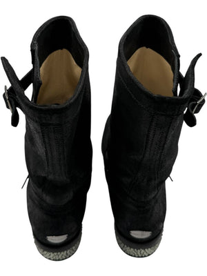 Jimmy Choo Black Suede Buckle Boots with Crystal Heels – Size 39.5