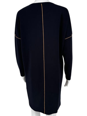 MaxMara Navy Wool Knit Dress with Contrast Piping – Size L