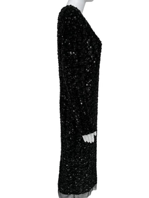 Pamella Roland Black Beaded Long Sleeve Dress - Size L