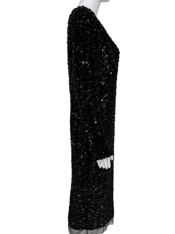 Pamella Roland Black Beaded Long Sleeve Dress - Size L