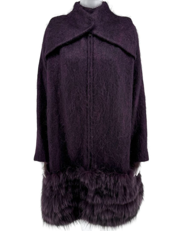 Pamella Roland Purple Alpaca & Fur Trim Coat – Size L
