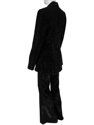 Pamella Roland Black Sequin Beaded Tuxedo Suit – Size 6