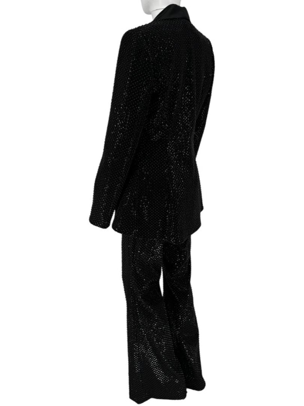 Pamella Roland Black Sequin Beaded Tuxedo Suit – Size 6
