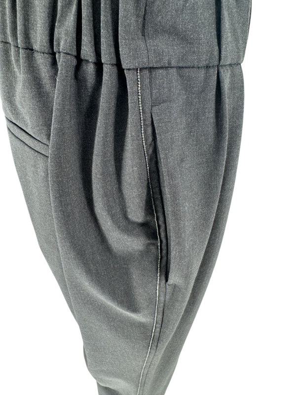 Brunello Cucinelli Charcoal Wool-Blend Elastic Waist Trousers – Size 8