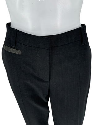 Brunello Cucinelli Charcoal Wool Tapered Trousers with MONILI Trim – Size IT 46 / US 10