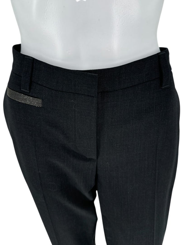 Brunello Cucinelli Charcoal Wool Tapered Trousers with MONILI Trim – Size IT 46 / US 10