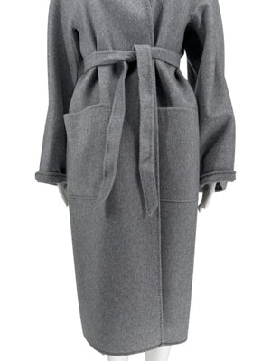 Max Mara ‘Manuela’ Belted Wrap Coat in Light Grey – Size US 10 / IT 44