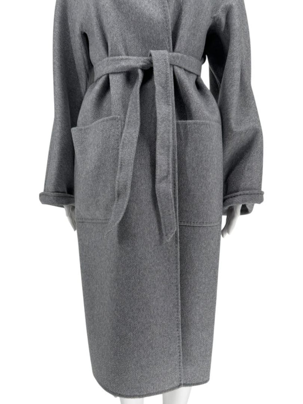 Max Mara ‘Manuela’ Belted Wrap Coat in Light Grey – Size US 10 / IT 44