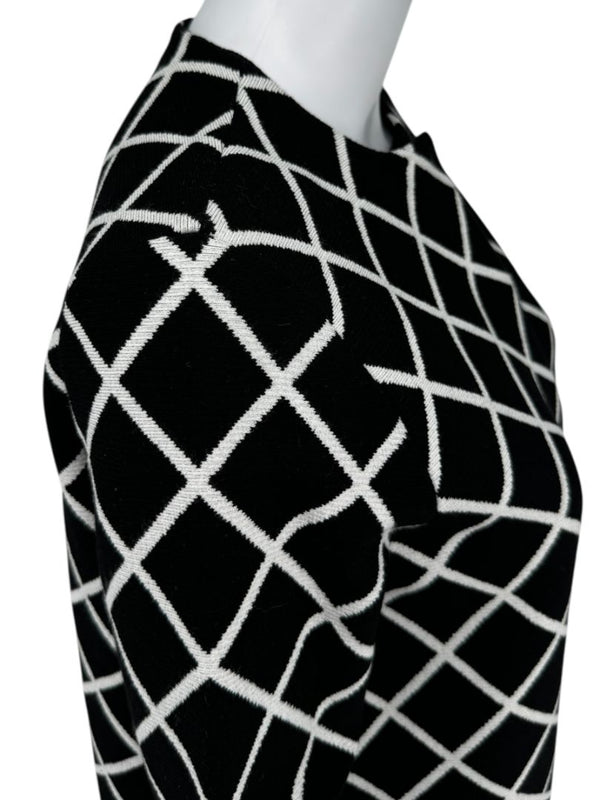 Oscar de la Renta Black & White Diamond-Pattern Knit Coat - Size M