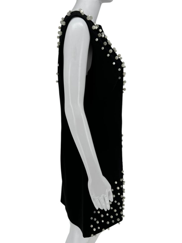 Pamella Roland Black Sleeveless Shift Dress with Pearl Embellishments – Large