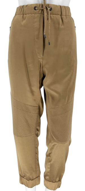 Brunello Cucinelli Tan Silk Moto Jogger Pants – Size IT 44 / US 8- NEW