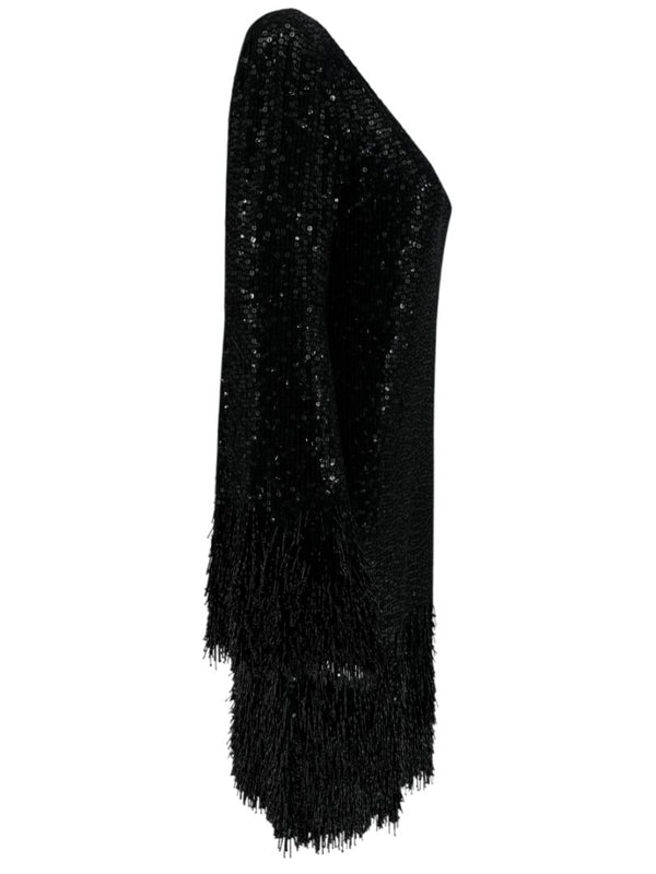Pamella Roland Black Sequin Fringe Cocktail Dress – Large