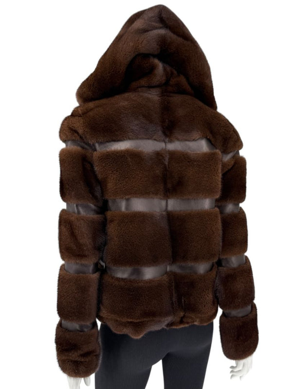 Michael Kors Chocolate Brown Mink Fur & Leather Bomber Jacket – Size 8