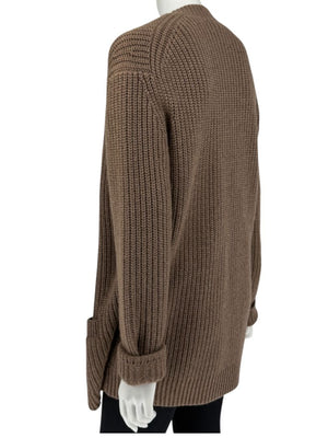 Michael Kors Java Brown Ribbed Cashmere Cardigan w/ Matching Scarf – Size M